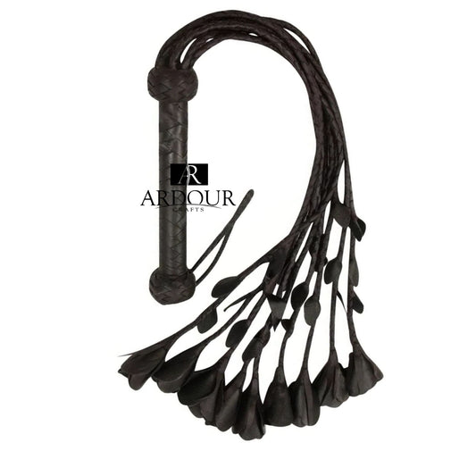 Genuine Cowhide Leather Flogger with Red Rose Tails Handmade