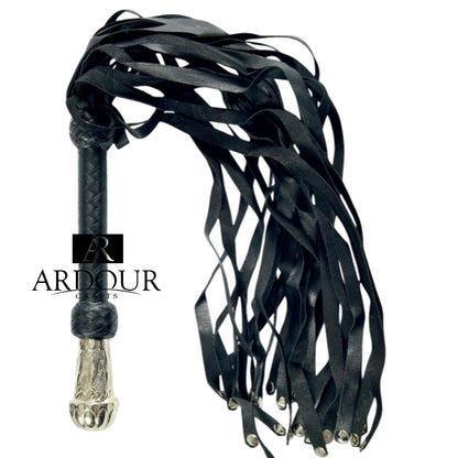 Handmade Heavy Duty Black Leather Flogger Premium Impact Play Whip