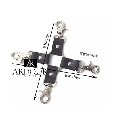 BDSM* 8" Hog Tie Four Way Pin Connector Restraint with Bondage Cuffs Snap Clips