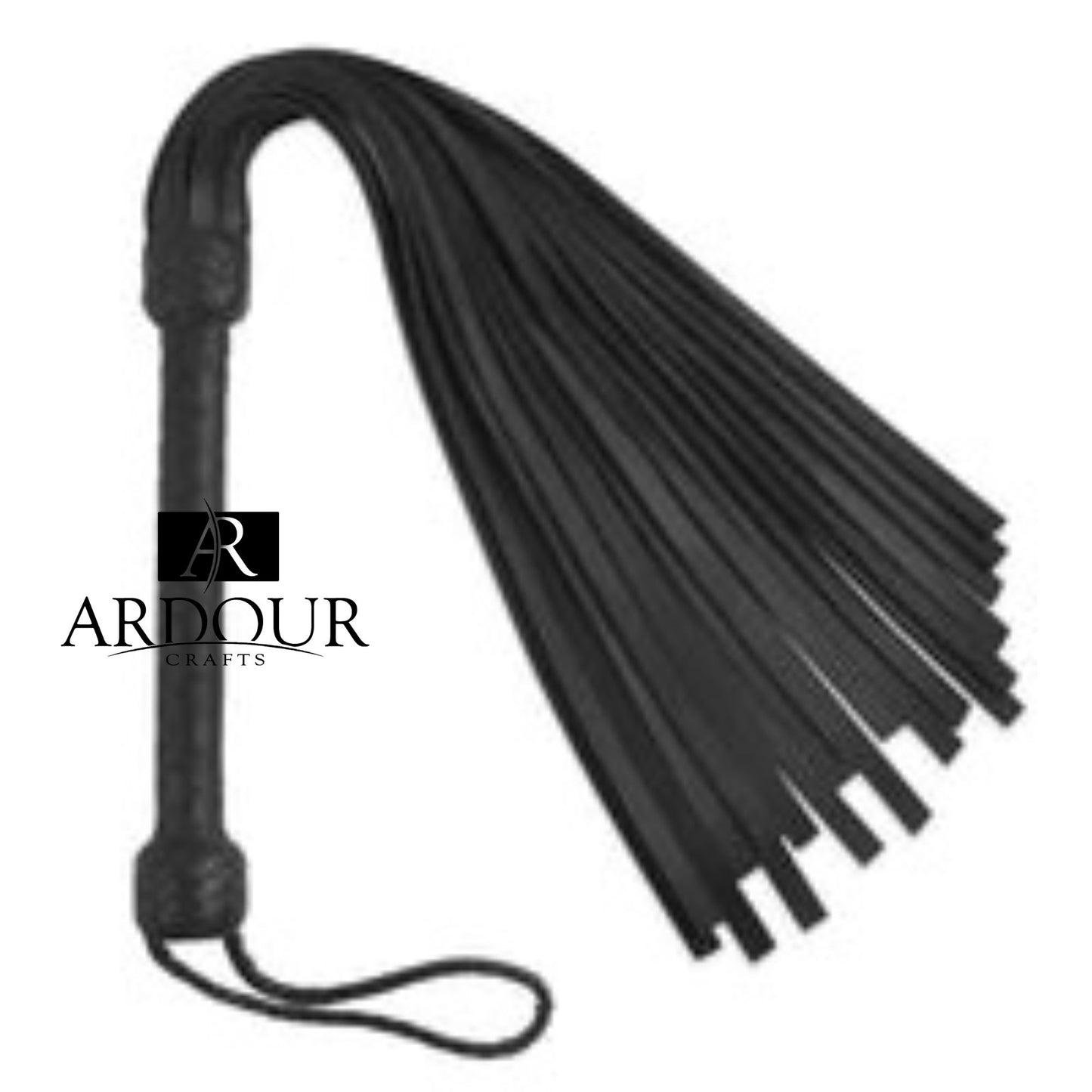 Heavy Duty Black Leather Flogger Whip 18 Thick Rubber Tails for Impact Play