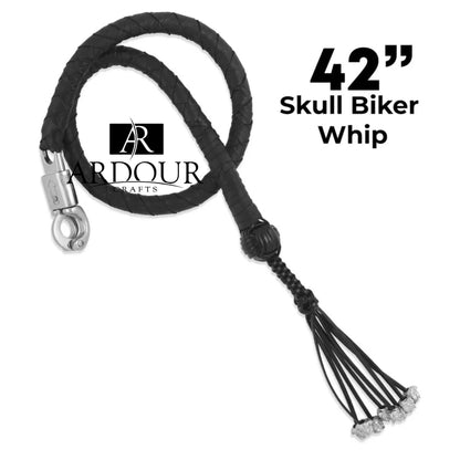 42 Motorcycle Leather Biker Whip  Black Skull Design