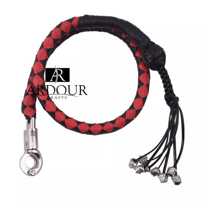42 Red Black Skulls Leather Get Back Whip for Motorcycles