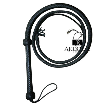 4 Feet Handmade 12 Plait Genuine Cowhide Leather Bull Whip Long Black Stock Whip with String Popper