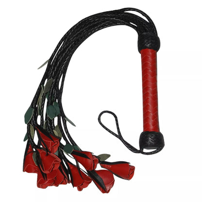 Handcrafted Genuine Cowhide Leather Flogger with Red Roses