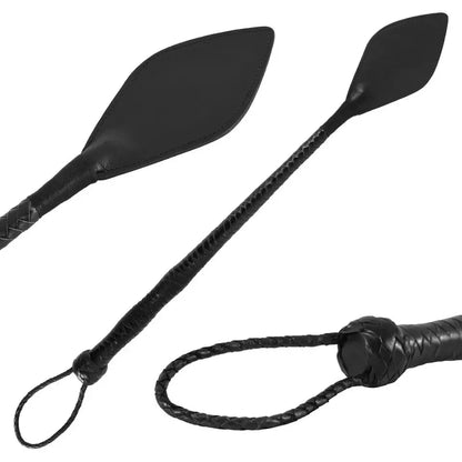 24" Black Leather Riding Crop Horse Whip with Non-Slip Grip & Flexible Slapper