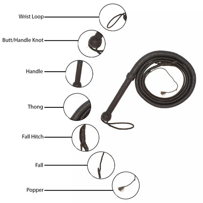 8 Feet 12 plait Indiana Jones Bullwhip Genuine Dark Brown Leather Plait Weaving Handmade