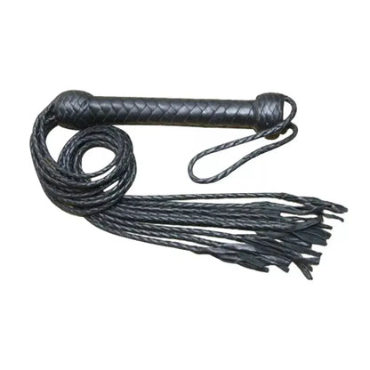 Heavy Duty Genuine Leather Flogger Whip 9 Braided Thick Black Tails for Impact Play