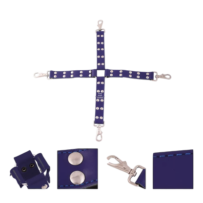 17 Cowhide Leather BDSM* Hog Tie Four Way Pin Connector with Swivel Snap Hooks
