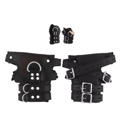 BD*SM Black Leather Wrist Cuffs Heavy Duty Padded Handmade