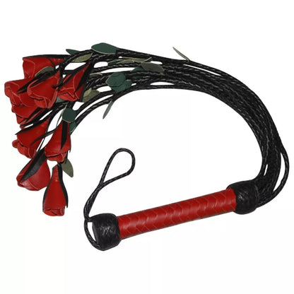 Handcrafted Genuine Cowhide Leather Flogger with Red Roses
