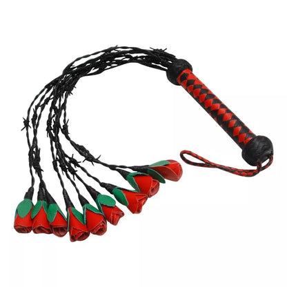 Genuine Cowhide Leather Flogger Thorny Rose Design with 9 Tails Elegant Impactful Whip