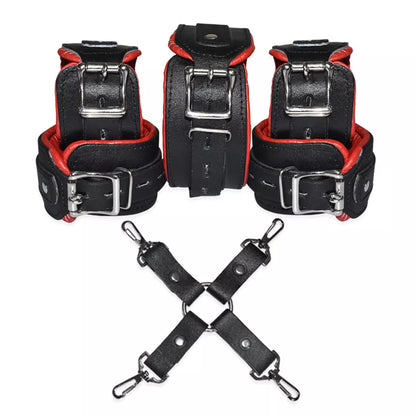 7 Piece BD*SM Genuine Cowhide Leather Set Wrist Ankle Thigh Cuffs Collar Restraints