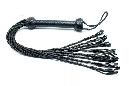 Heavy Duty Genuine Leather Flogger Whip 9 Braided Thick Black Tails for Impact Play