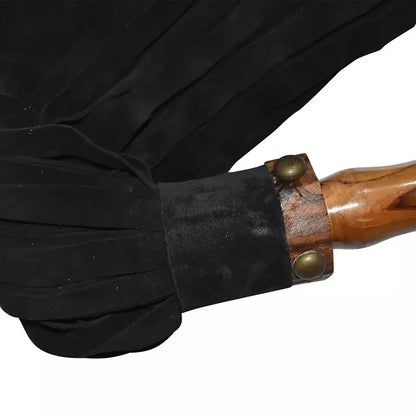 BDSM Genuine Leather Flogger 50 Black Suede Falls with Wooden Handle