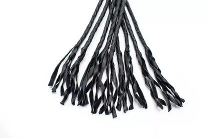 Heavy Duty Genuine Leather Flogger Whip 9 Braided Thick Black Tails for Impact Play