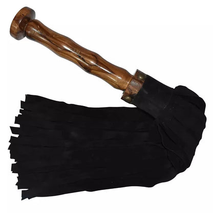 BDSM Genuine Leather Flogger 50 Black Suede Falls with Wooden Handle